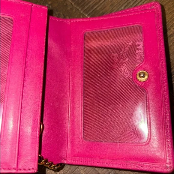 SOLD UNLISTED IN SHOW.   MCM Fuchsia Leather Wallet with Gold Accents - Picture 12 of 12